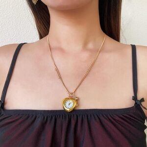 Gold Heart Chain “Working Clock” Watch Charm Necklace